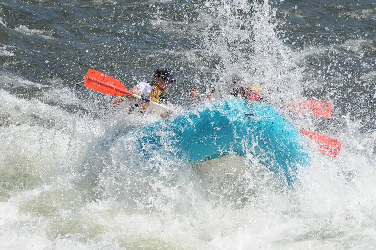 Whitewater rafters paddling on the South Fork of the American River